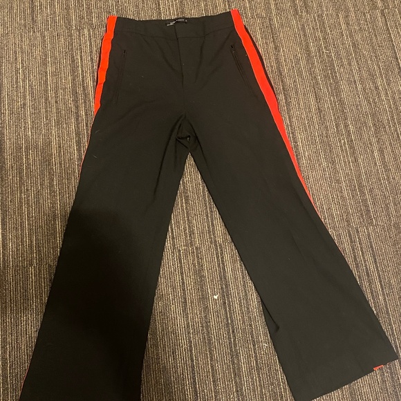 ZARA Black High- Waist Pants with red stripe. - Picture 1 of 4
